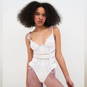 For Love & Lemons Pink Swirl Eyelet Bodysuit (32D) NWT
